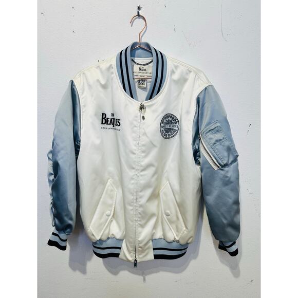 STELLA MCCARTNEY White The Beatles Get Back Embroidered Satin Bomber Jacket XS - Picture 5 of 16